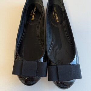 Saint Laurent Black Patent Bow Flats Italy 37